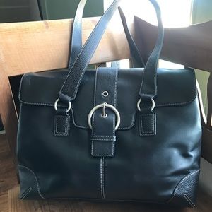 Black Leather Travel Tote + Holds Laptop